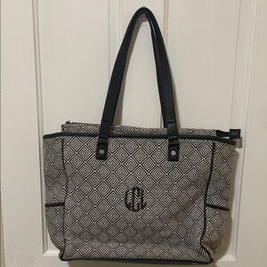 Black & White Geometric Tote with Dual Shoulder Straps